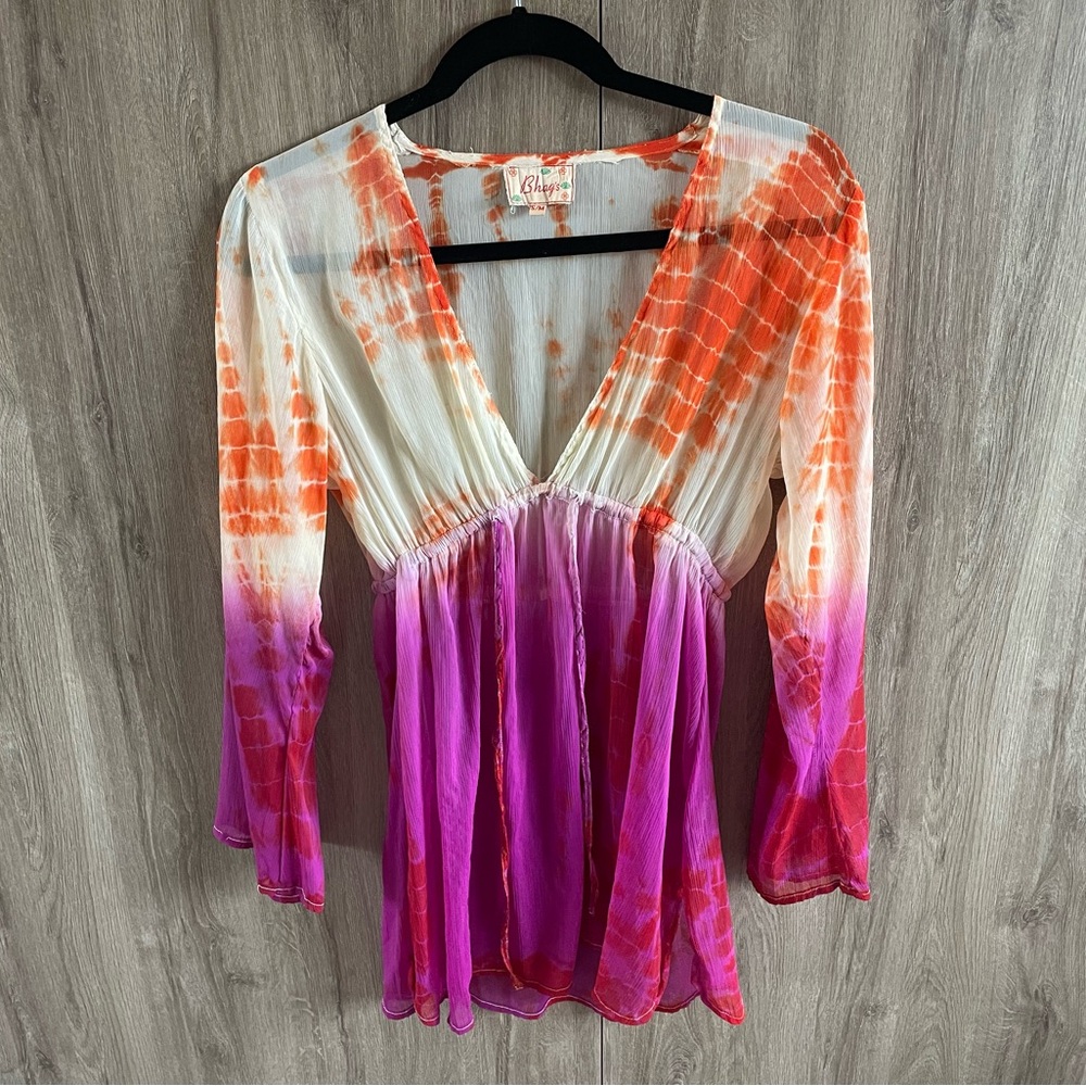 Tie-Dye V-Neck Blouse